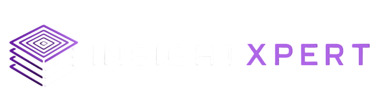 InsightXpert logo featuring layered geometric shapes and the brand name in stylized text